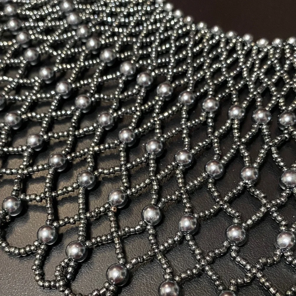 Elegant Brownstone vintage grey breaded collar Necklace